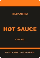 HOT SAUCE sample: a 2.25 × 3.25 in rounded label for a hot sauce bottle